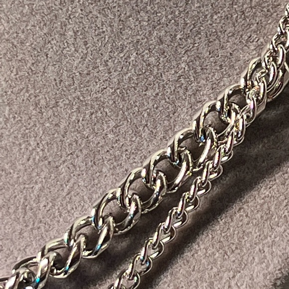 Stainless Steel Necklaces Cuban Link Chain Silver Layered Cross Pendant - Picture 4 of 6